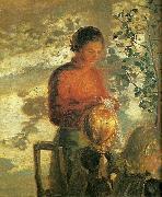 Anna Ancher to smapiger far undervisning i syning oil painting on canvas